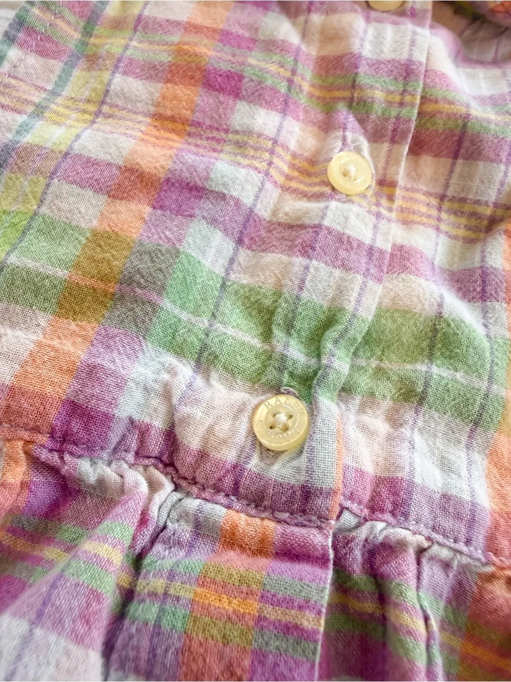 Vintage Ralph Lauren 100% Cotton Baby Girl Plaid Romper Peter Pan Collar Bubble